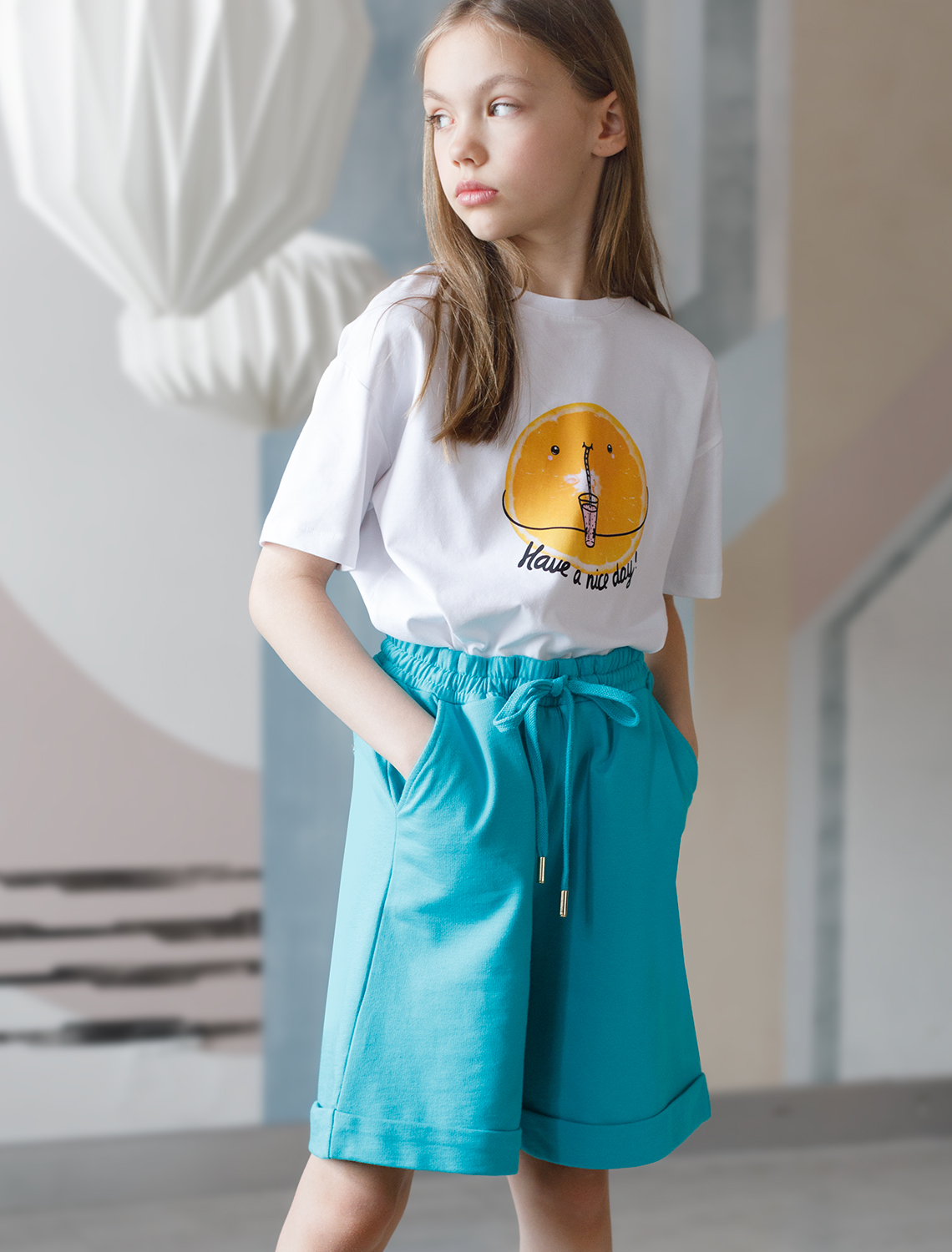 картинка Шорты трик для девочки мятный магазин Одежда+ являющийся официальным дистрибьютором в России 