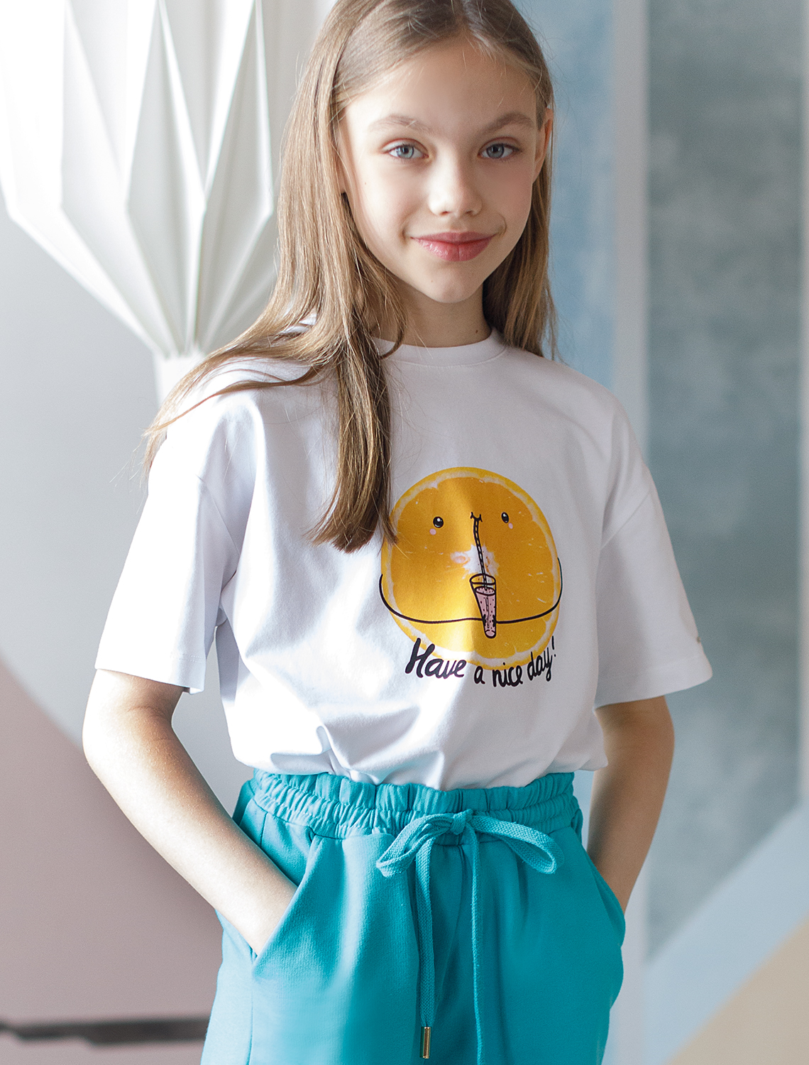 картинка Футболка для девочки белый_have_a_nice_day магазин Одежда+ являющийся официальным дистрибьютором в России 